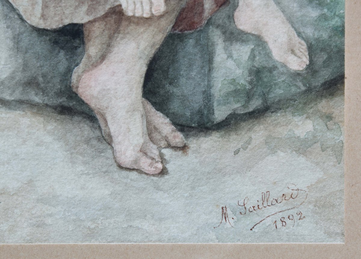 M. SAILLARD  "Le panier de cerises" 1892 aquarelle 29x17,5-photo-3